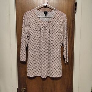 Worthington Pink & Black Diamond Patterned Blouse Size Large EUC